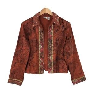 Chico's Open Front Embroidered Cotton Jacket Size Small